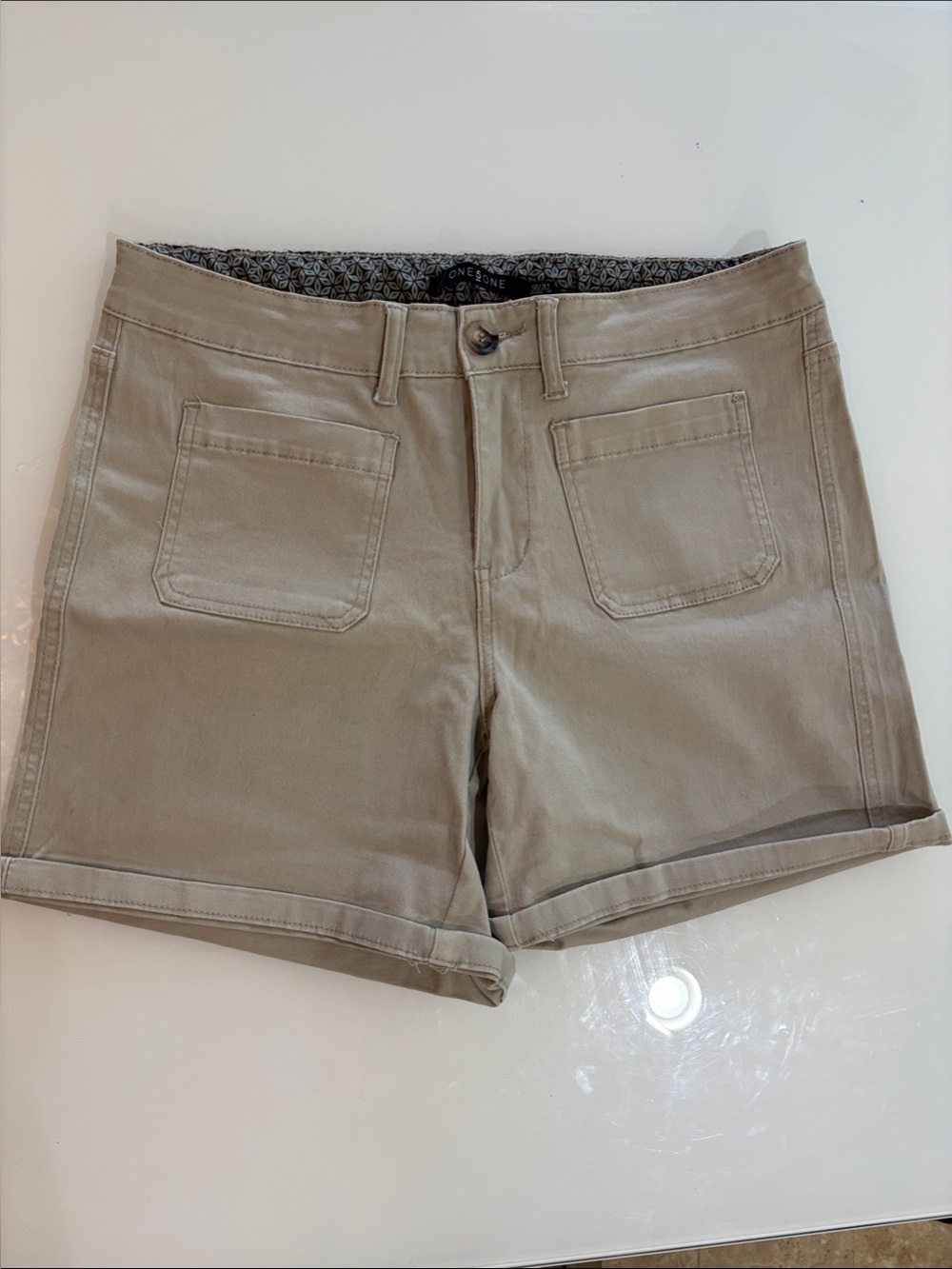Beige Casual Cotton Blend Shorts
